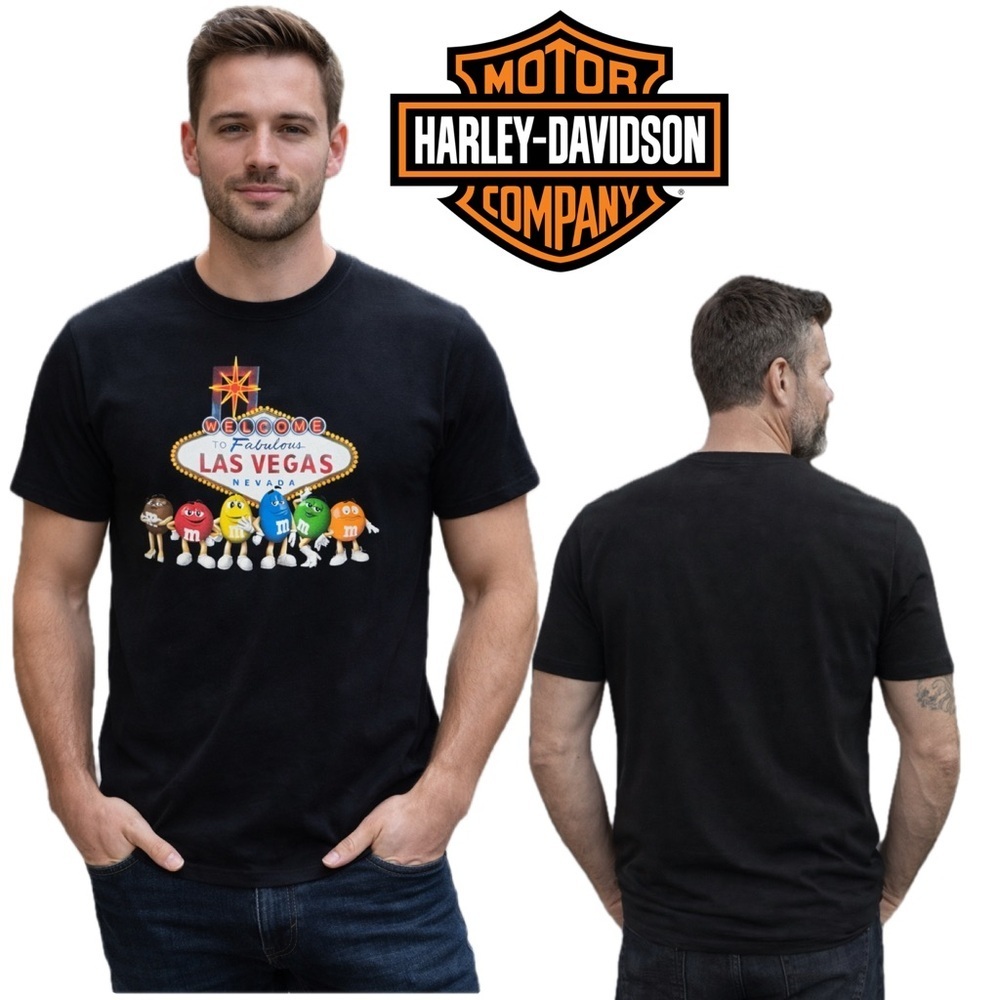 Harley-Davidson Black T-Shirt with Colorful Las Vegas M&M Graphic size M